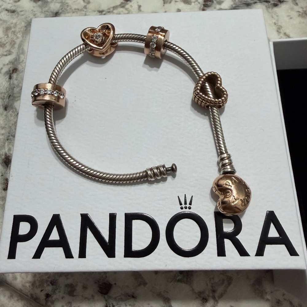 Pandora- Authentic/ bracelet with charms and spacers